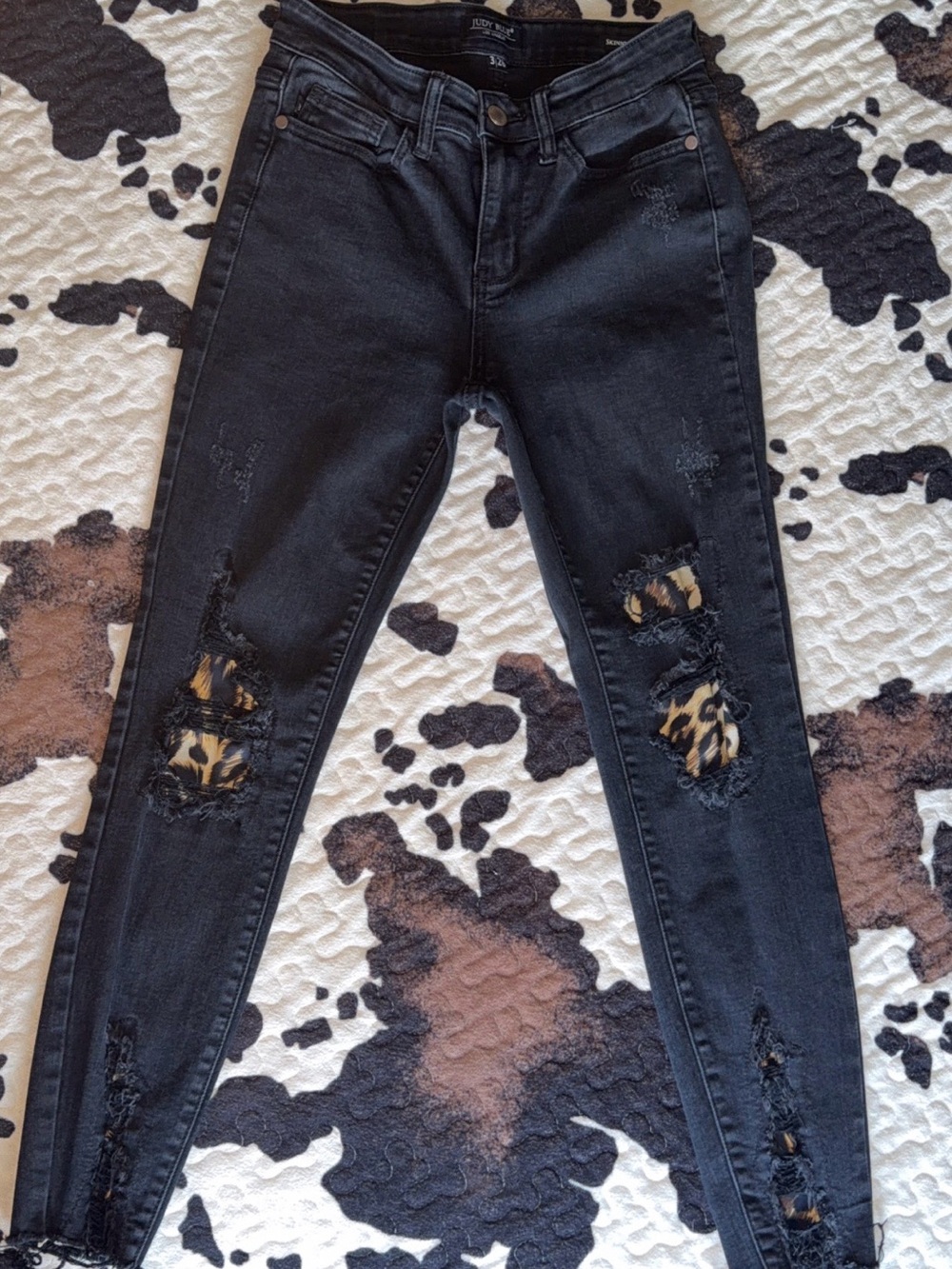 Judy Blue Black Skinny Jeans with Leopard Patch Detail